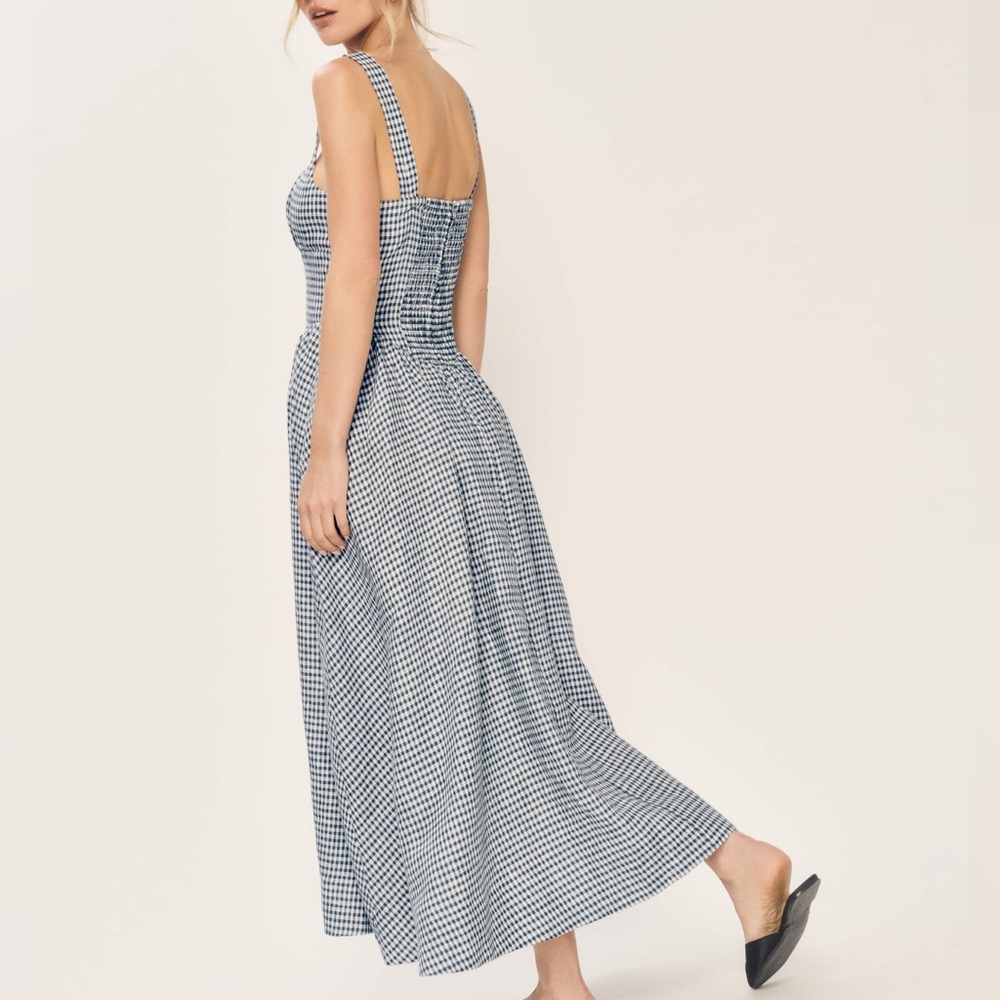 Reformation Blue and White Gingham Midi Dress - Picture 2 of 7